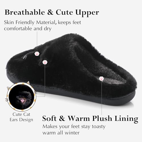 Puimentiua Winter Katze Hausschuhe,Damen Plüsch Hausschuhe,Kuschel Lustig Tiere Schuhe,Cat Slippers (44-45 EU)