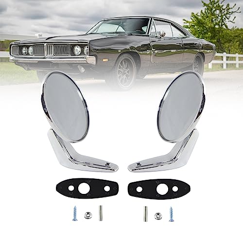 Pair(2) Chrome Door Mirrors Outside Exterior Rearview Compatible With 1966-1975 Dod-ge Plymouth ;Replacement For 2802834, 2802710, 3685955
