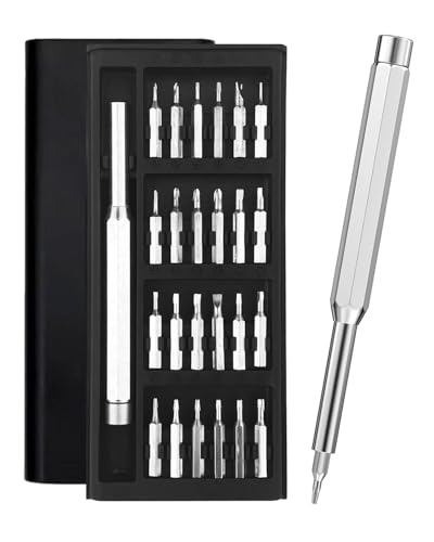 HUVZOR 24 in 1 Set Cacciaviti Precisione Magnetici, Cacciavite per Occhiali, Kit Cacciaviti Multifunzione, Mini Set de Giraviti, Con base a scatto, per Laptop, Orologio, Tablet