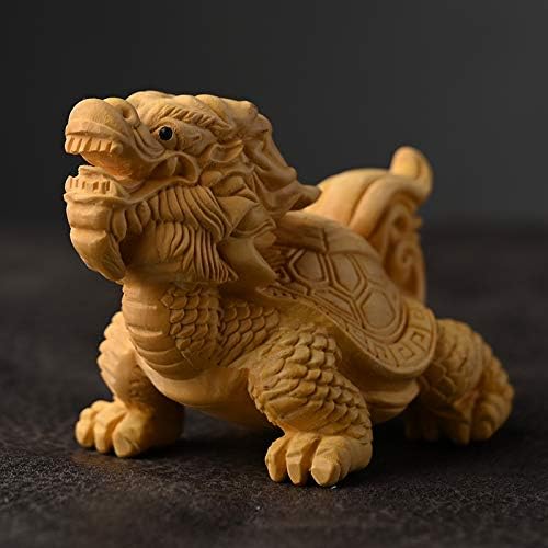 Miniatura 4 de Estatuas esculturas de tortuga dragón china de la suerte bestia de la suerte, tortuga dragón de madera, artesanía china, esculturas de boj