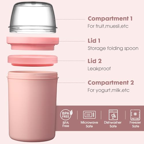 Mitsemmo Müslibecher to Go 600ml+270ml,Joghurtbecher to Go Kinder mit Löffel,Müsli Cup to Go Becher,Cornflakes to Go… – Ansicht 2