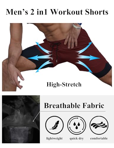 COOFANDY Men's 2 Pack Running Shorts 2 in 1 Workout Shorts Quick Dry Gym Training Athletic Jogger with Phone Pockets2