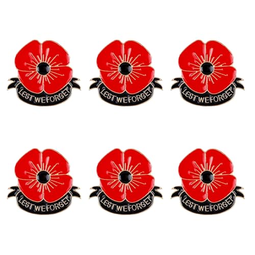 6 Pcs Remembrance Poppy Pin Badge Red and Gold Poppy Badges Remembranced Pin for Never Forget Veterans Remembrance Day Brooch