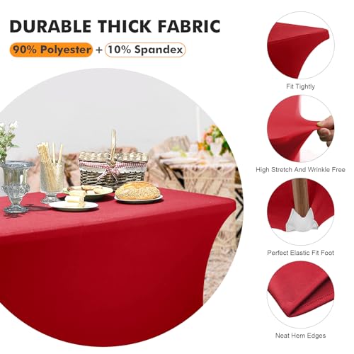 Image of SEPARO 1 Pack 8 Ft Red Table Cover Fitted Rectangular Tablecloth Stretchable Fabric Table Cloth 8 ft Wrinkle-Free for Party Tradeshows Banquet Weddings Cocktail