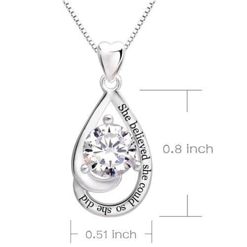 ALOV Jewelry Sterling Silver "She believed she could so she did" Cubic Zirconia Pendant Necklace3