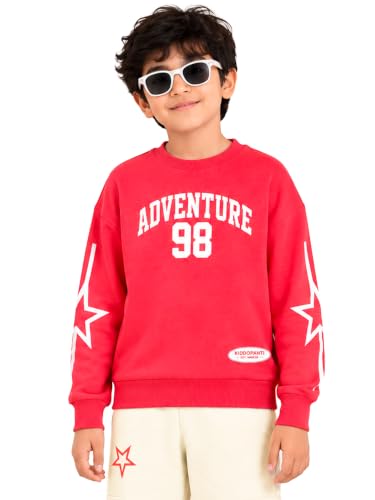 Image of KiddoPanti Boys Solid Round Neck Full Sleeve Fleece Sweatshirt | 60% Cotton 40% Polyester | Soft Warm Winter Pullover | Ribbed Cuffs & Hem | Casual Winter Sweatshirt for Kids