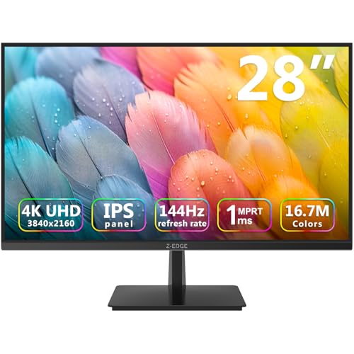 Z-Edge Monitor Gaming 4K 28 Pulgadas UHD 3840 x 2160 144Hz, Pantalla PC IPS 1 ms MPRT, 300 CD/m², FreeSync, HDR10, DP y HDMI, VESA Compatible, Negro