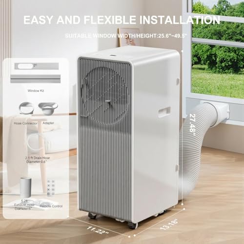 Image of 14,000 BTU Portable Air Conditioners for Rooms Up To 700 Sq.Ft. Portable AC, Dehumidifier, 24H Timer, Sleep Mode & Water level indication, Remote Control & Window Kit, White & Grey