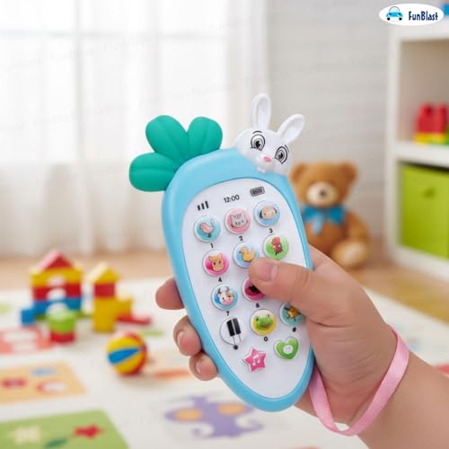 Image of FunBlast Cartoon Musical Mobile Phone for Kids, Mobile with Light & Sound Toys for Babies | Educational Toys for Kids 3+ Years /Boys /Girls-1 Unit (Radish-Blue)
