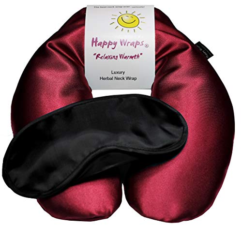 Happy Wraps Microwavable Herbal Neck Wrap - Hot Cold Aromatherapy Neck Warming Pillow - Heating Pad For Migraines, Stress, Gifts For Women, Birthdays, Christmas And Free Sleep Mask - Ruby #TOP19