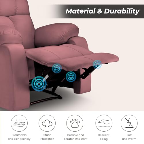 Image of Little NAP Helios Soft Suede Fabric Manual Recliner | Premium Recliner Sofa 1 Seater for Living Room | Luxuriously Padded Body and Comfort | Recliner Chair Office, Bedroom | Dusty Mauve