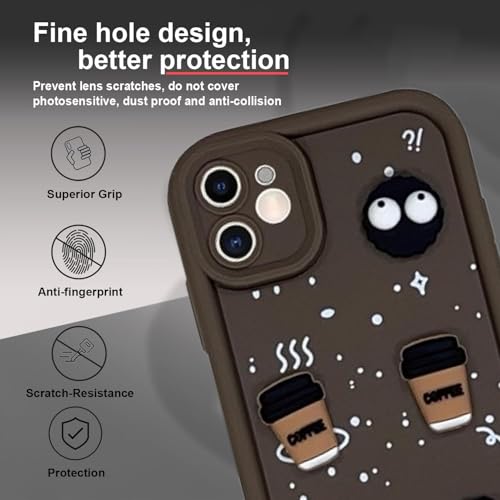 Image of GoldKart Back Case Cover Compatible for iPhone 12 | Cute Fun Cartoon 3D Ball Coffee Silicone Case | Full Body Protection Back Cover for iPhone 12 - Brown
