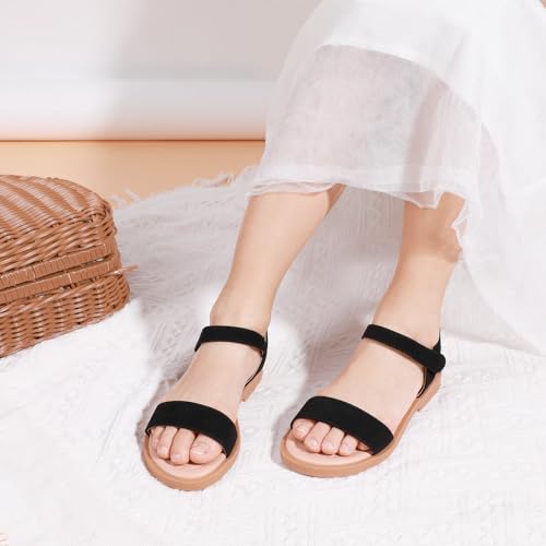 Image of PANDANINJIA Girls Sandals Open Toe Summer Flats Dress Shoes | Toddler /Little /Big Kid, Flower Girl, Lightweight Cushioned, Hook and Loop, Breathable Insole, Wedding, Party