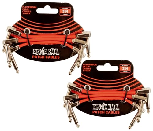 Ernie Ball Flat Ribbon Patch Cable Set 3x2 Length 3 Inch in RED P06401 - Pack of 2