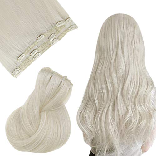 [43.5]Remy Clip in Hair Extensions Blonde Clips in Extensions Human Hair Silky Straight White Blonde Hair Extensions Clip in Real Hair 20 Inch 50g 3pcs