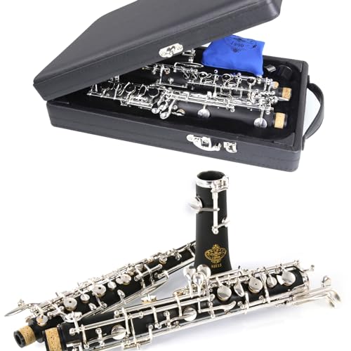 Rochix Nivel SH15 Oboe para principiantes, cuerpo de madera compuesta plateada, tono C semiautomático con 1 hojas, 1 paño limpieza, hisopo soporte descanso del pulgar, estuche y más
