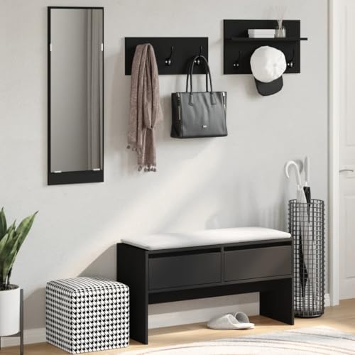Banc à chaussures en bois noir et porte-manteau design chic - 3