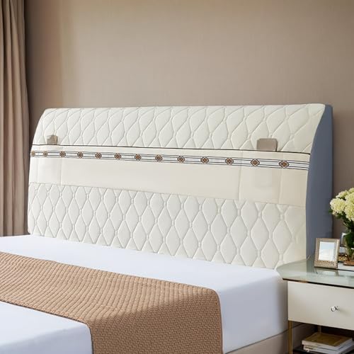 HEADBOARD Kopfteilbezug, Elastische Dehnbare Kopfteilhusse, Wasserdichter Schutzbezug Für Weiche Bettkopfteile, Staubschutzbezug Für Kopfteil,Weiß,150CM