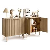 VEVOR Sideboard Küchenschrank, Geriffelter Kaffeebar-Tisch im Mid-Century-Stil mit 2 Ablageflächen, Buffetschrank mit 4 Scheunentüren, für Wohnzimmer, Eingangsbereich, 80x37,5x80 cm