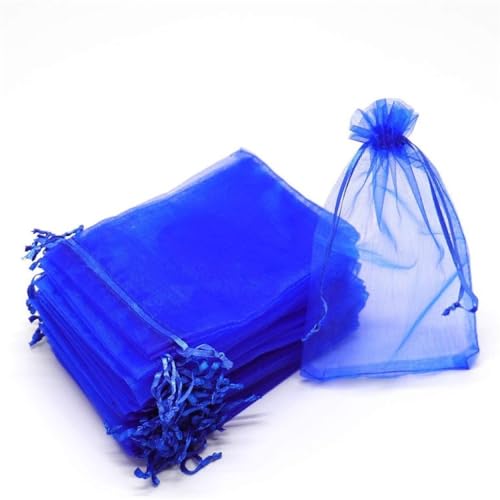 Lot de 100 sachets en organza - 9 x 12 cm - Sacs cadeaux en organza - Avec cordon de serrage - Pour bijoux, mariage, fêtes (bleu foncé)