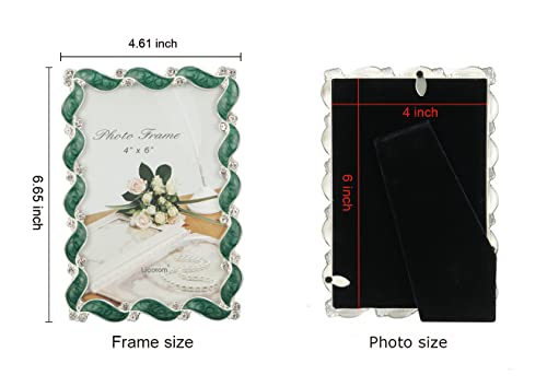 Licotom Waves Design Metal Picture Frame Silver With Green Enamel And Crystals 4X6 Inch #TOP4