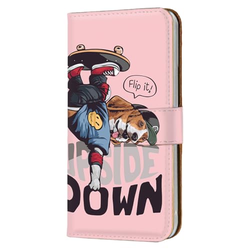 AQUOS wish4 用 SH-52E A403SH 対応 wish4のケース スマホケース 手帳型 フレキシブル 耐衝撃性 携帯カバー ストラップホール フリップ犬 ストリート系 スケボー ピンク bcbj03m