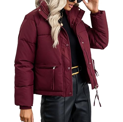 Chaqueta acolchada corta para mujer, ligera, con cremallera, abrigo de invierno cálido y acolchado con bolsillos.
