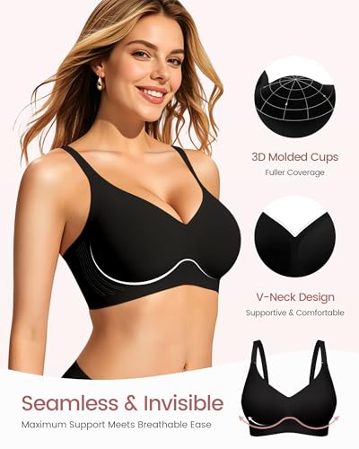 Image of Gailife Smooth Wireless Jelly Bras for Women No Underwire Seamless Push Up Bra Full Coverage Soft Suppor Tshirt Bralettes