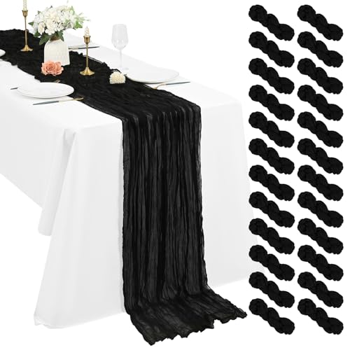 Pesonlook 24er Set Gaze-Tischläufer für Hochzeiten, 55 x 300 cm, Schwarz – Ansicht 1