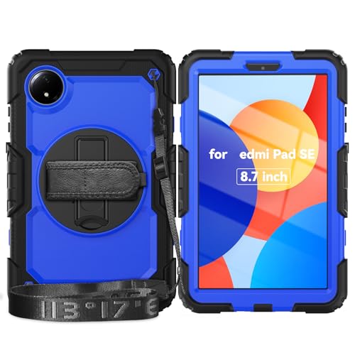 Étui Xiaomi Redmi Pad SE 8,7" rotatif bleu avec protection d'écran et porte-crayon