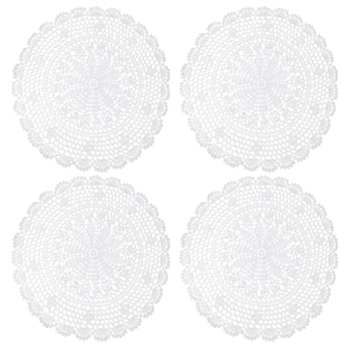 sourcing map 4 centrini all'uncinetto, 30,5 cm, fatti a mano, tovagliette all'uncinetto, centrini rotondi in pizzo con motivo a stella, sottobicchieri in cotone per decorazioni per feste di nozze