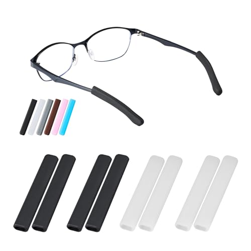 Gdnmapt Silicone Glasses Ear Cushion, Anti Slip Eye Glasses Ear Gripper, Comfortable Glasses Ear Grips, Eyeglass Ear Cushions Solution for Sore Ears, Temple Sleeves Tips (4 Pairs Black-White)