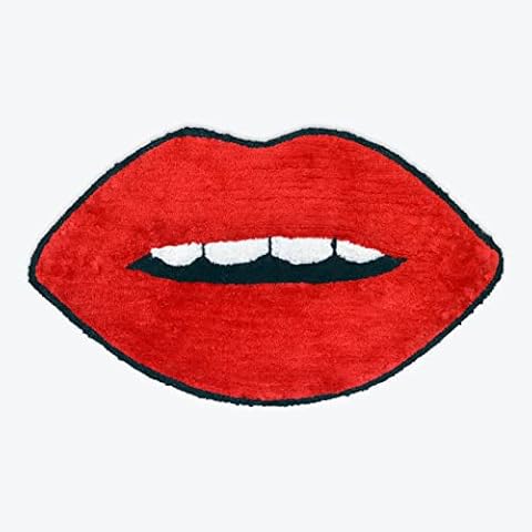 Mooky Mats Lips Shaped Bath Mat Non-Slip, Red/Black, Supersoft Absorbent Rug, 50 x 90cm Cover