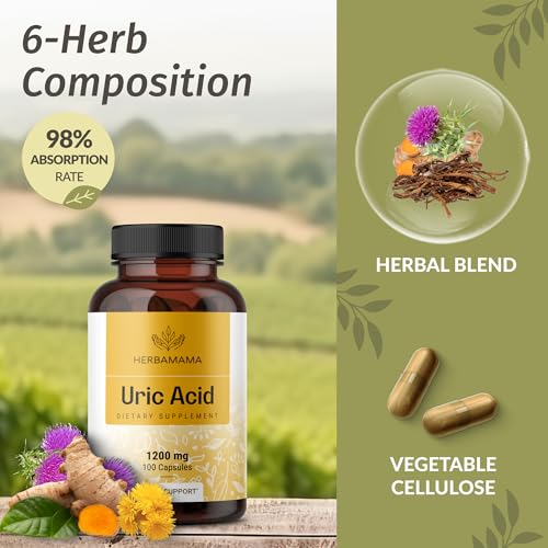 HERBAMAMA Uric Acid Cleanse Capsules - 1200mg Uric Acid Support Formula with Tart Cherry, Milk Thistle & Celery Root - Vegan, Non-GMO Supplement (Pack of 2)