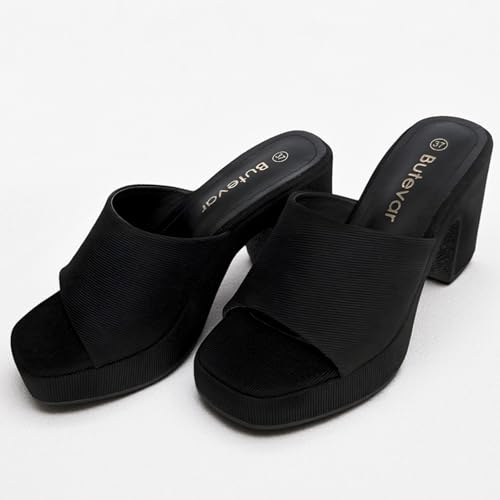 Women's Square Toe Heels Chunky Comfort High Heeled Sandals Slip on Mules Block Platform Heels Casual Dress Shoes3