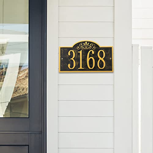 Artmake Address Plaque Sign - Hand-Carved House Number Plaque Sign,Home Address Signs For Outdoor Cast Metal Address Plaque, Arched Rectangle 12" X 7.25" - Black With Gold Numbers #TOP5
