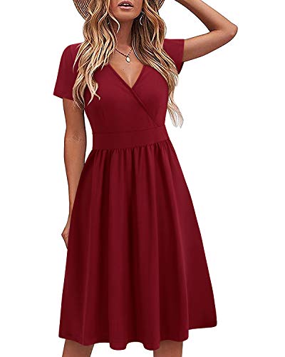 Image of VOTEPRETTY Women's Short Sleeve V Neck Wrap Dress Summer Casual Floral Sundress with Pockets