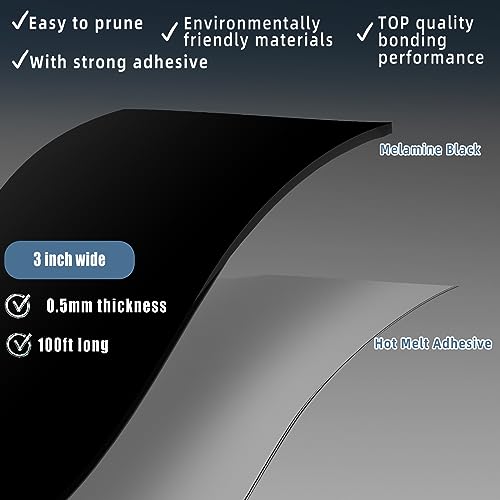 Image of Melamine Edge Banding, 3 inch x 100ft roll of Veneer Black Edge Banding Pre-glued, Real Wood Tape for Cabinet Repair & Furniture Restoration