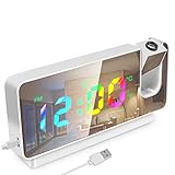 【Espejo de pantalla HD de 7,8 pulgadas】: nuestro reloj digital equipa un espejo de maquillaje de alta definición, puede usarlo como un espejo para la belleza y el maquillaje mientras mira la hora. La superficie del espejo especialmente diseñada no es fácil de teñir y se puede restaurar a su apariencia original con solo una toallita. Tamaño del reloj: 7.4"*3.6"*1.57".