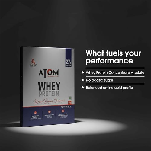 Image of AS-IT-IS ATOM Whey Protein - Isolate & Concentrate Blend I 27g Protein, DigeZyme & Probiotics, Light on Gut, Big on Gains, Easy to Carry Anywhere (No Excuse Travel Sachet, 36g) Double Rich Chocolate