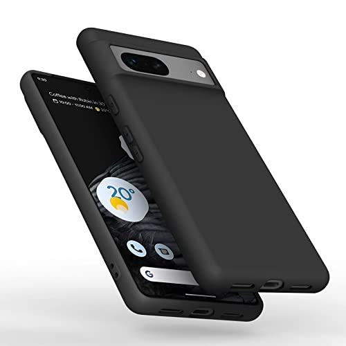 Amzpas Capa de telefone de silicone compatível com Google Pixel 7, capa protetora macia para smartphone para mulheres e homens, capa de telefone durável antiarranhões à prova de choque preta