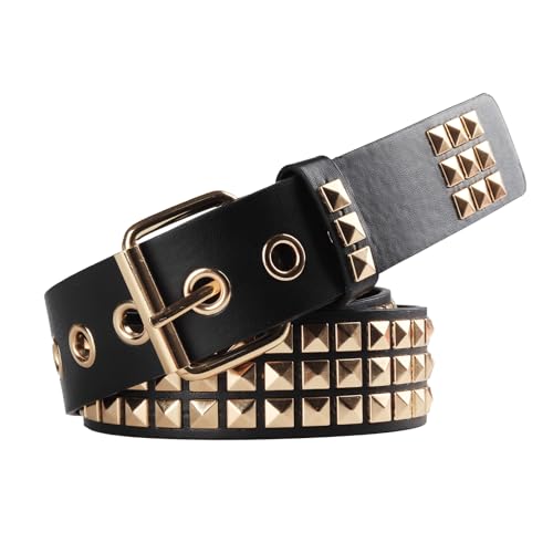 Image of Studded Belt, Metal Punk Rock Rivet Belt with Bright Pyramid Studded for Women Men