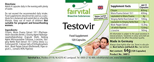 Fairvital | Testovir - Testosteron Booster - met Muira Puama, Chrysine & bioperine - HOOG GEDOSEERD - VEGAN - 120 capsules - Afbeelding 4