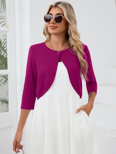 Image of Heymoments Women's 3 /4 Sleeve Casual Shrugs Lightweight Open Front Cropped Cardigan for Dresses