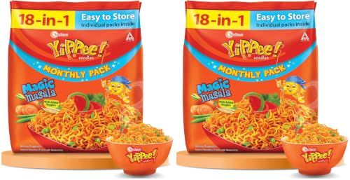 Image of Sunfeast YiPPee! Magic Masala, Long, Non-Sticky Instant Noodles | With Real Vegetables | 1260g (Pack of 36)