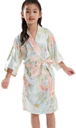 Consejos para Comprar Batas y kimonos para Niña - los más vendidos. 42 QXQTER Bata tipo kimono de seda floral para niñas, bata de baño, bata de baño, Azul/claro, 10