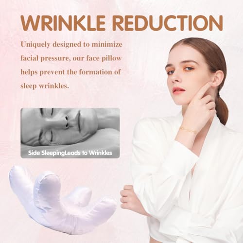Face Pillow - Side Sleeper Pillow, Face Down Massage Down for Wrinkles for Maintaining Facial Wrinkles and Sleep Lines (White)