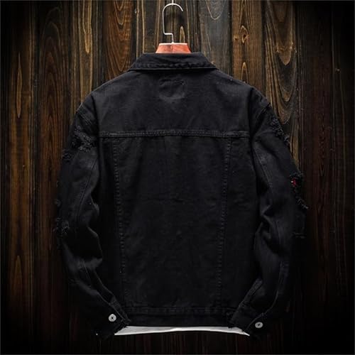Men Button Distressed Denim Jacket Ripped Slim Trucker Jean Jackets Casual Cowboy Cut Biker Coats2