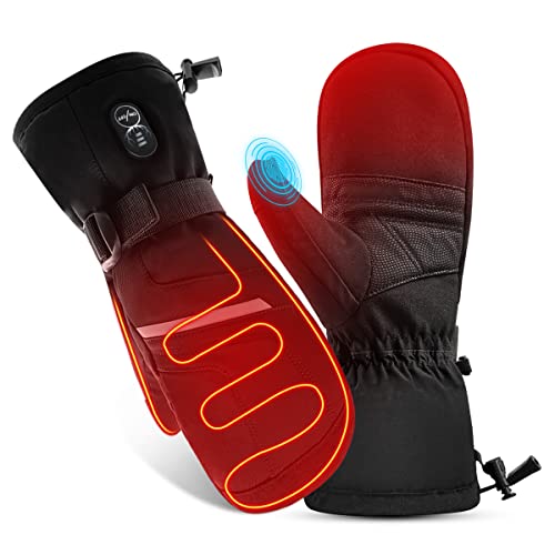DINSVTA Heated Mittens Gloves for Kids Men Women Cold WeatherParent-Child Matching SetXXS-XXL Waterproof Windproof Warm Battery Electric Ski Gloves Rechargeable for Winter Snow Skiing Snowboarding