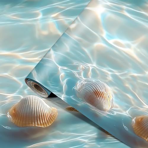 HOMETITUTE Ocean Wallpaper Peel and Stick Wall Paper Beach Contact Paper Starfish and Shell Wall Sticker Removable Self Adhesive Vinyl Wallpaper for Bathroom Coastal Decor 15.7\"x39.4\"